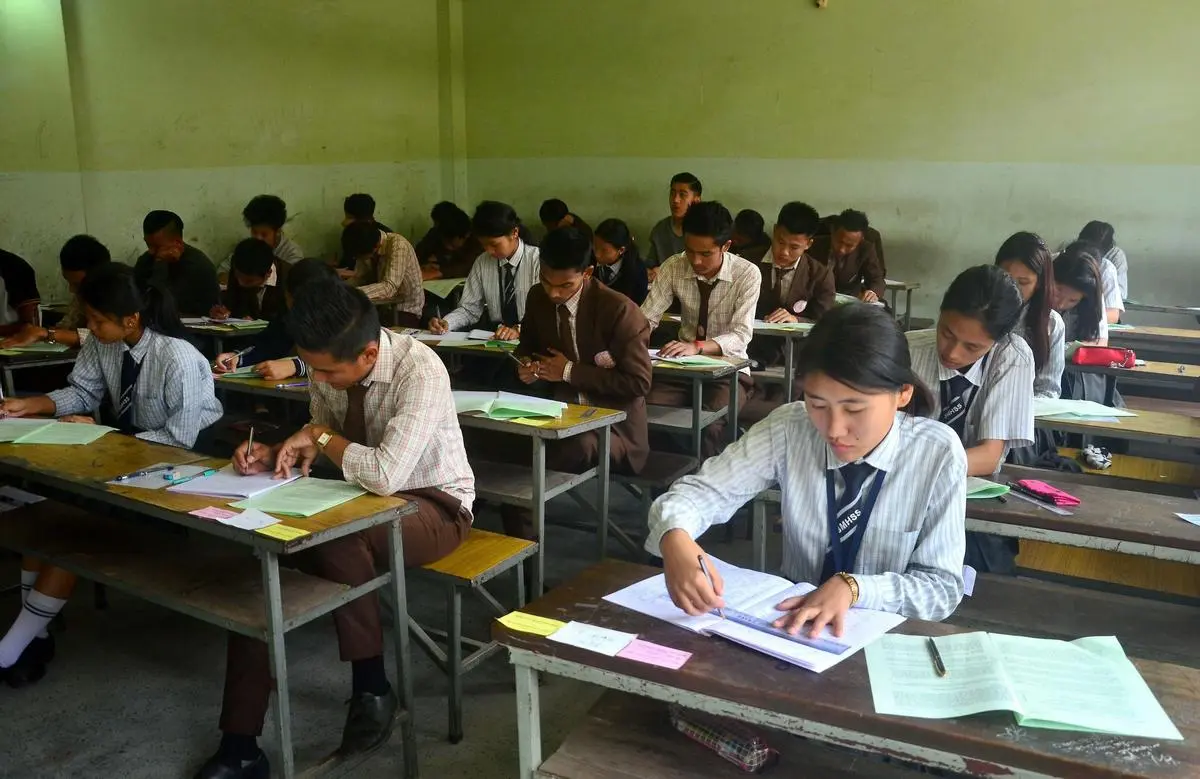 Students writing their high school final examination in Dimapur, Nagaland, on February 15, 2017. 
